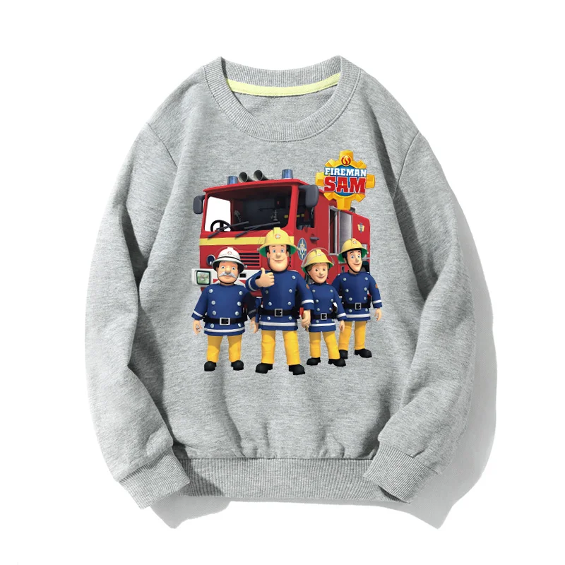 Детская одежда с рисунком пожарного Сэма спортивные толстовки с длинными рукавами на весну-осень хлопковые толстовки для мальчиков и девочек пальто-пуловеры JX066 - Цвет: Grey Hooides
