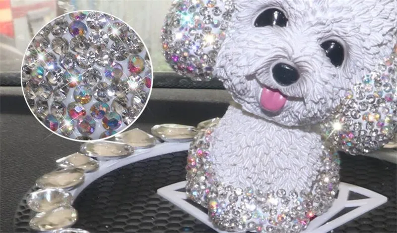 10PCS Car ornaments simulation shaking head puppy dog resin rhinestone cute cartoon car interior decoration accessories
