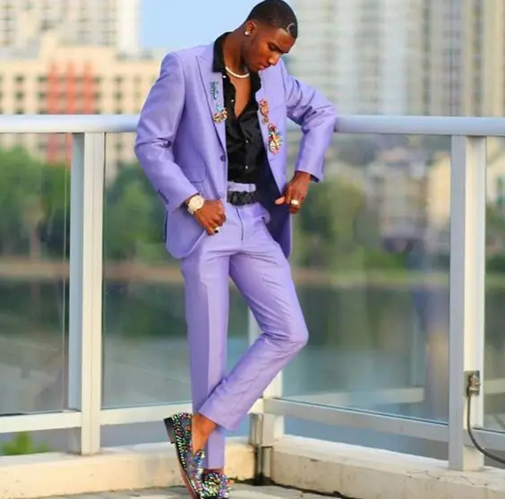 Purple Мужские костюмы с брюками Slim Fit Свадебные смокинги для мужчин пиджак в деловом стиле на заказ из 2 предметов последние пальто и брюки - Цвет: Purple