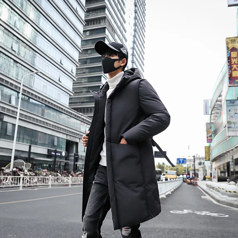 Зимний Уплотнённый тёплый мужской Parkas плюс размер 5XL Slim Fit сплошной цвет куртки с капюшоном Мужское пальто мужской длинный пуховик