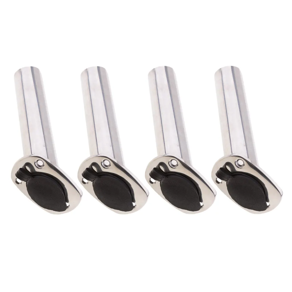 4pcs Kayak Deck Plastic Flush Mount Fishing Boat Rod Holder and Cap Cover, Stainless Steel