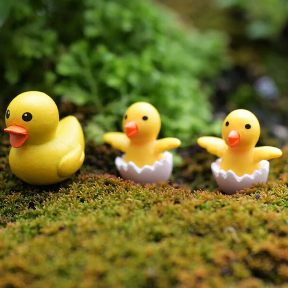 MENGXIANG DIY 2PCS/Set Little Yellow Duck Resin Crafts Landscape Garden Ornaments For Home Plant Pot Decoration Dollhouse