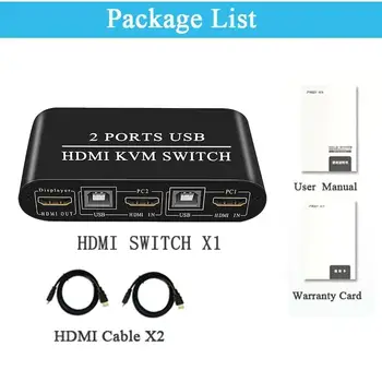 

2 Port HMDI KVM Switch USB Ultra HD 2x1 DP KVM Hub UHD 4K@30Hz 2 In 1 Out Hotkey Switch