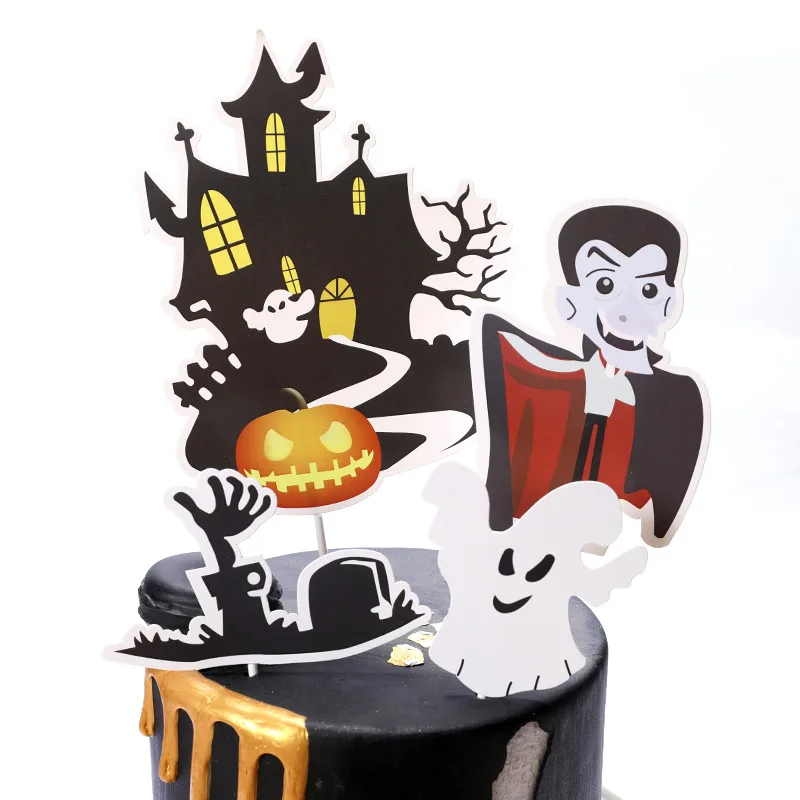 Украшение для торта на Хэллоуин, карта, черный замок, флаг Бэтмена, тыква, ведьма, торт, десерт, украшение, товары для дня рождения