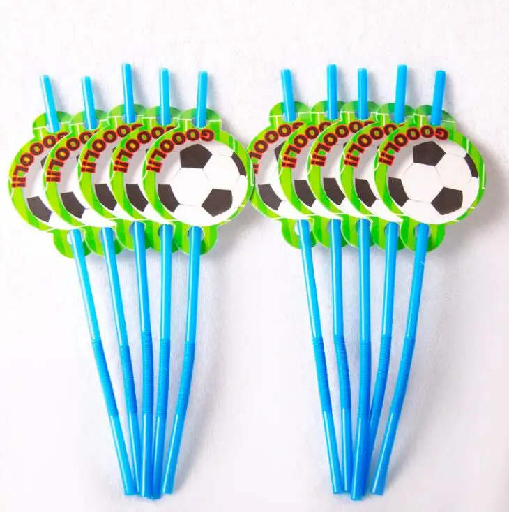 straw 10pcs Футбольная тема одноразовая посуда для праздника Зеленый С Днем Рождения вечерние украшения для мальчиков Поклонники для футбола тематические тарелки чашки подарок - Цвет: straw 10pcs