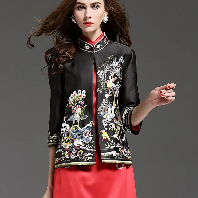Женский китайский Топ cheongsam, элегантное винтажное пальто, китайский стиль, традиционная вышивка hanfu, костюм - Цвет: color2
