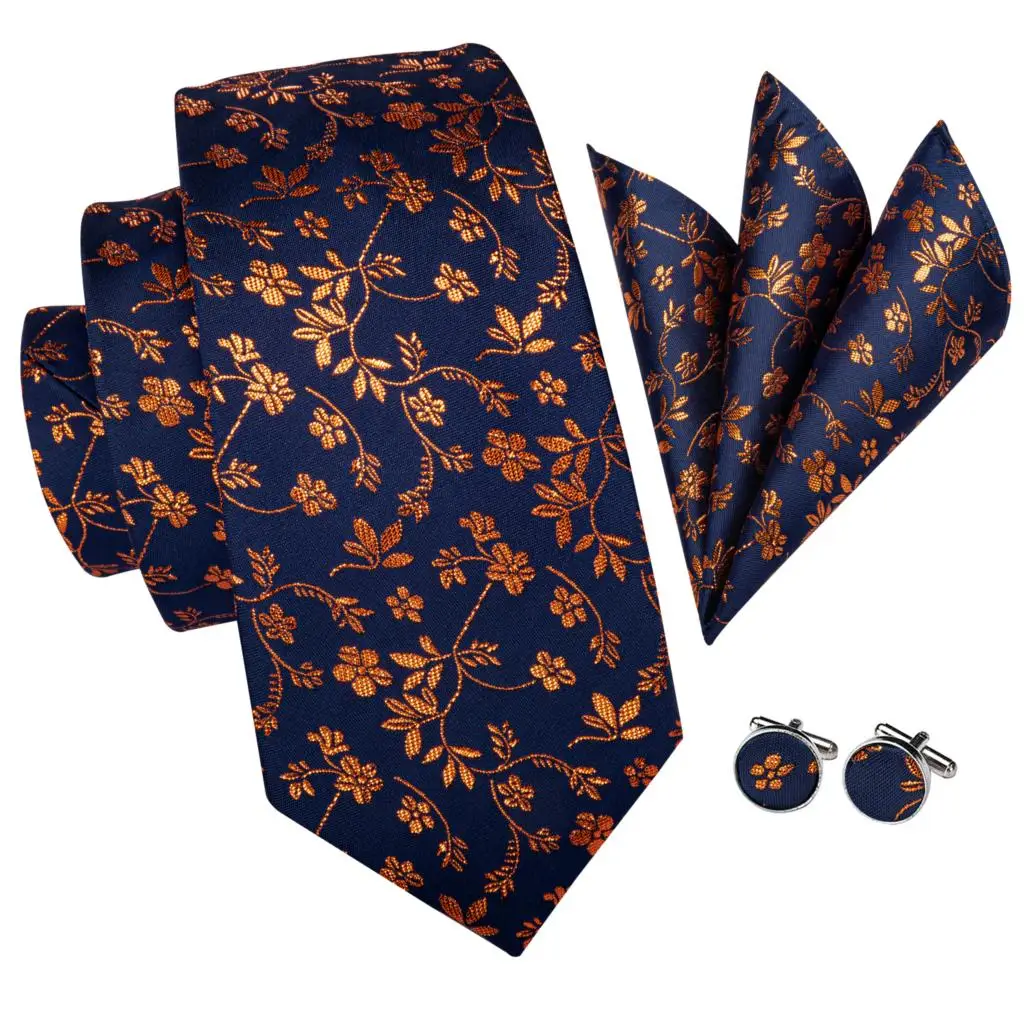 Hi-Tie темно-синий носовой платок с цветочным узором Запонки Набор шелковые галстуки для мужчин Подарки для мужчин жаккардовые Gravatas мужские галстуки вечерние галстуки