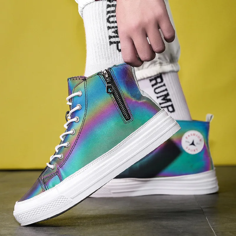

2019 Summer Trendy Shoes Versatile Cool Contrast Color Korean-style Trend Hight-top Daredevil Chameleon Reflective High-top Boar