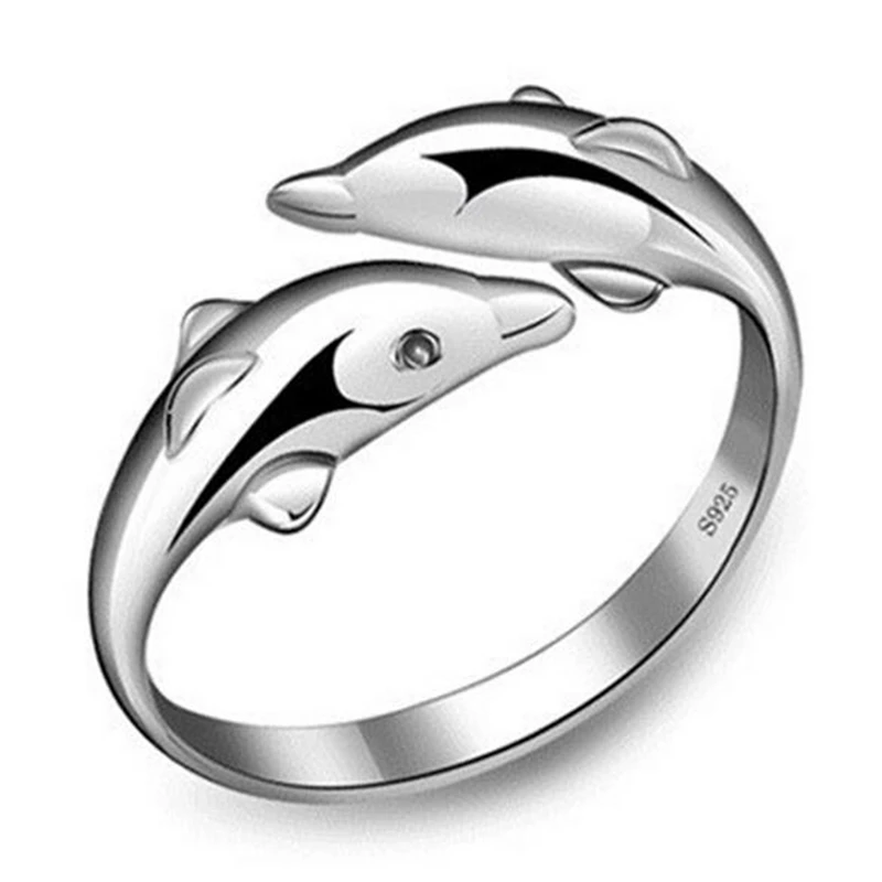 OMHXZJ, модное простое кольцо с дельфинами для влюбленных пар, 925 пробы Серебряное кольцо с открытой регулировкой для женщин и мужчин, подарок RG06 - Цвет камня: RG06