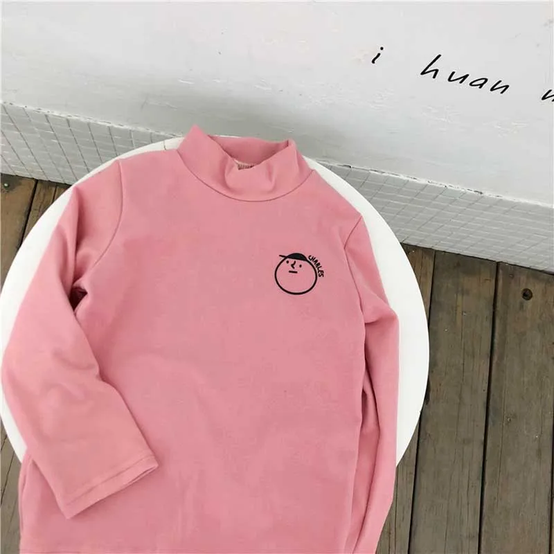 pink Осенне-зимние однотонные топы с принтом для мальчиков и девочек, Базовая рубашка, одежда с высоким воротником, модные повседневные топы - Цвет: pink