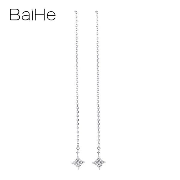 BAIHE Твердые 18 к белое золото всего круглый+ Принцесса 0.12ct натуральные бриллианты модные серьги свадебный подарок Звезда уха линии серьги