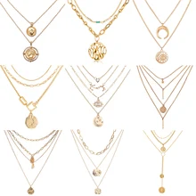 Винтажное многослойное ожерелье IF ME в стиле бохо с золотыми металлическими монетами для женщин, женская модная цепочка, длинное колье, ожерелье с подвеской, ювелирное изделие