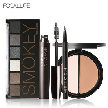 

FOCALLURE 6 Warm Nude Eyeshadow Palette Black Volume Mascara Eyeliner Pen Double Colors Waterproof Long Lasting Makeup Kit