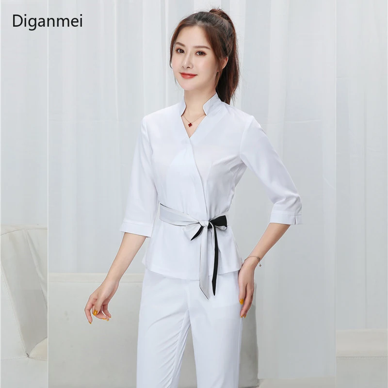 Autumn women's blue Beauty salon clothing Beauty uniform hotel waiter work clothes SPA Uniform sauna foot bath Uniforms