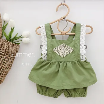 

2020 New Stylish Girls 2 PCS Set Lace Shirt+Shorts Summer Kids Girls Suits 1-6 Years