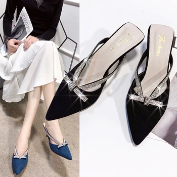 

Summer Woman Thick High Heels sexy Sandals Shoes Casual Women Fashion Bling Slippers Crystal Classic Two Wear Female Party Shoes