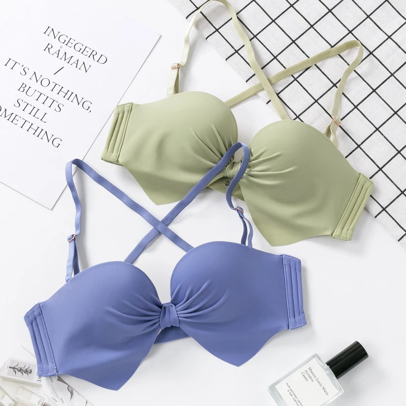 

DERUILADY Comfortable Seamless Push Up Bra Sexy Lingerie Backless Wireless Bralette Simple Adjustable Half Cup Bras For Women