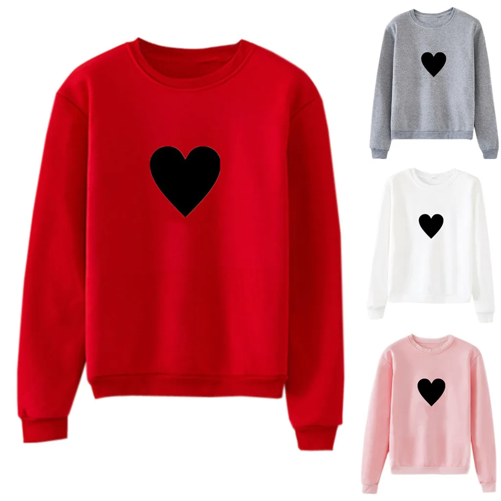 Jaycosin 2019 New Hoodies For Girls O-Neck Heart Printed Top Women
