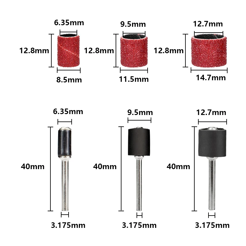 CMCP 102pcs 1/4 3/8 1/2 Inch Sanding Drum Set With Sanding Mandrels Sanding  Bands For Nail Dremel Accessories