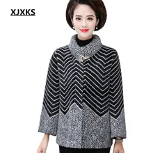 XJXKS зимнее толстое теплое удобное Женское шерстяное пальто Новое свободное размера плюс модное Полосатое женское Норковое кашемировое пальто