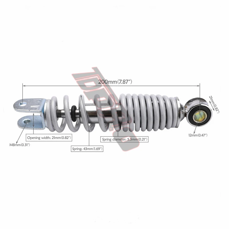 TDPRO 7.87" 250lb White 200mm Rear Shock Absorber Suspension Oil Filled Fit Motorcycle 4 Stroke Mobility Scooter Mini Dirt Bike