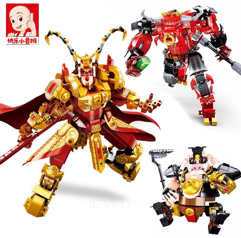 

Sluban Monkey King/Bull Demon/Pig Zhu Ba Jie Mecha Robot Building Blocks City Warrior Chinese Classics Fairy Story Figure Bricks