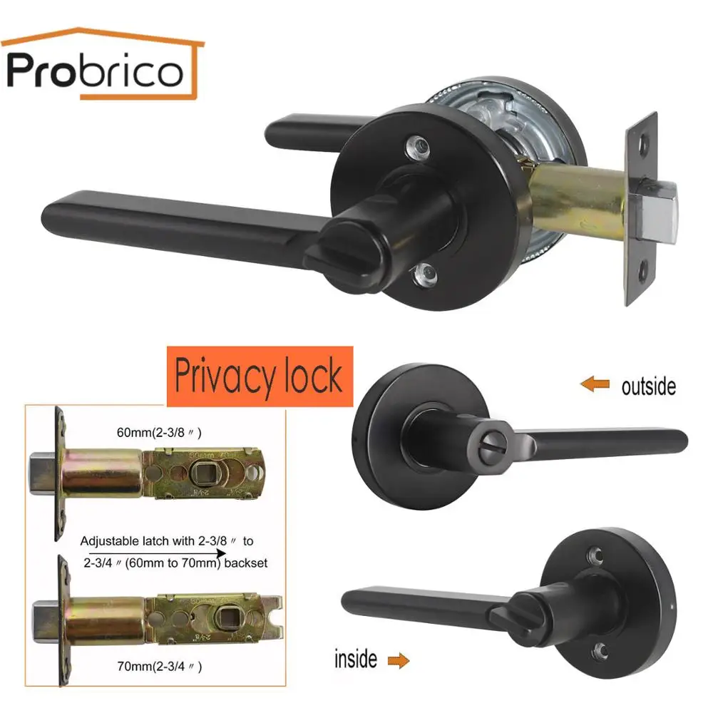 Privacy lock(Black) Черные дверные ручки Probrico для межкомнатных дверей, Рычаг передней задней двери с защелкой, современный атласный никелевый замок без ключа, фурнитура - Цвет: Privacy lock(Black)