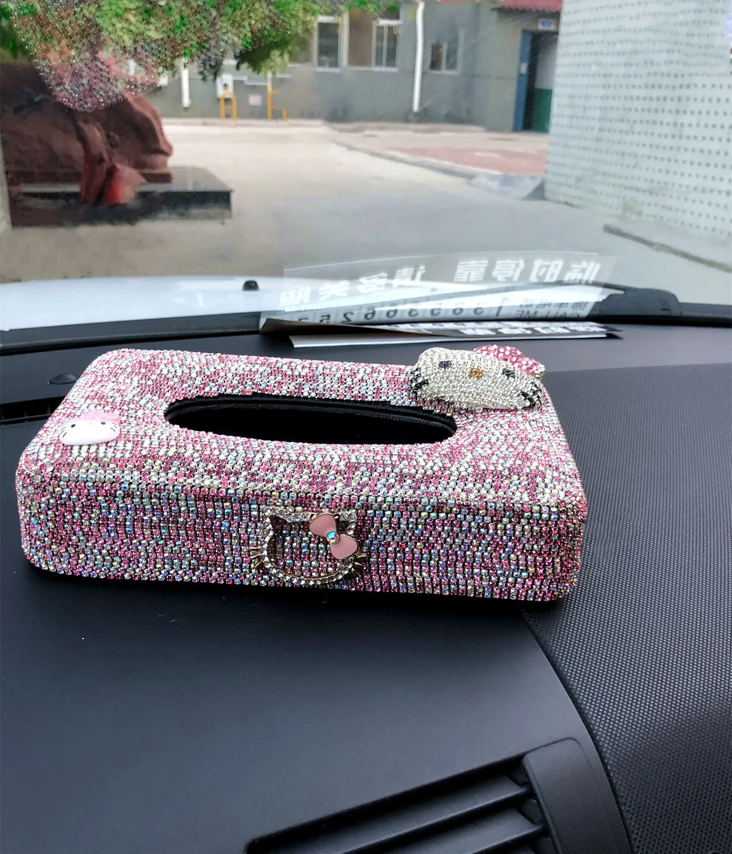Decoration Car Tissue Box Bling Kitty Cat Napkin Holder Handmade Rhinestone Car Home Kitchen Boxes for Container