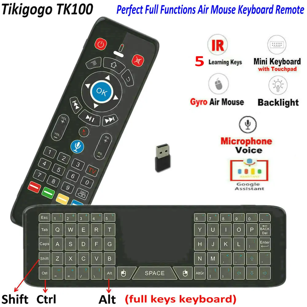 TK100 2,4G Беспроводная Голосовая воздушная мышь клавиатура подсветка 5 IR обучение для Android Smart tv Box PC PK T6 MX3 G30 пульт дистанционного управления