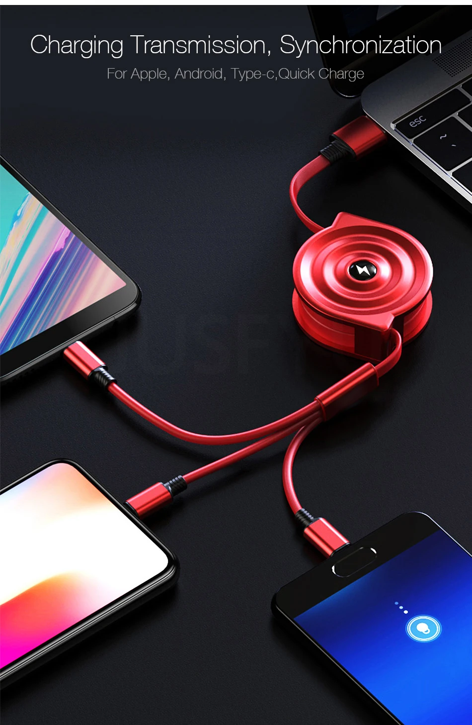 1,2 м 3 в 1 Выдвижной Micro USB для type-C кабель для iPhone X XS Быстрая Зарядка Синхронизация данных USB C кабель для huawei Xiaomi samsung
