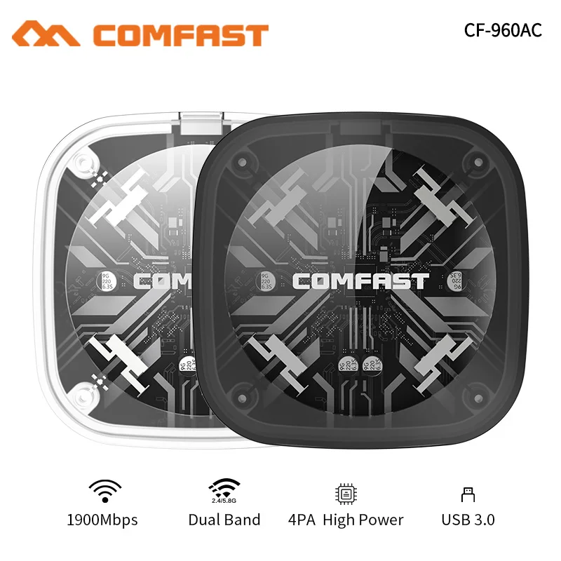 

COMFAST CF-960AC 2.4G/5.8GHz Dual Band 802.11 ac 1900Mbps USB 3.0 WI-FI PC Gigabit WIFI WIRELESS ADAPTER Network Receive Card