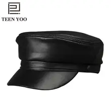 Овечий материал роскошный модный козырек кожаные кепки с плоским верхом военная шляпа для женщин и мужчин Матросская теплая шапка для отдыха Студенческая черная