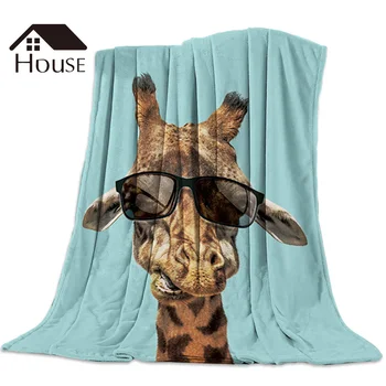 

Giraffes Wearing Sunglasses Are Funny Printed Nap Blanket Soft Comfortable Velvet Plush Animals Blankets Warm Sofa Bed Sheets