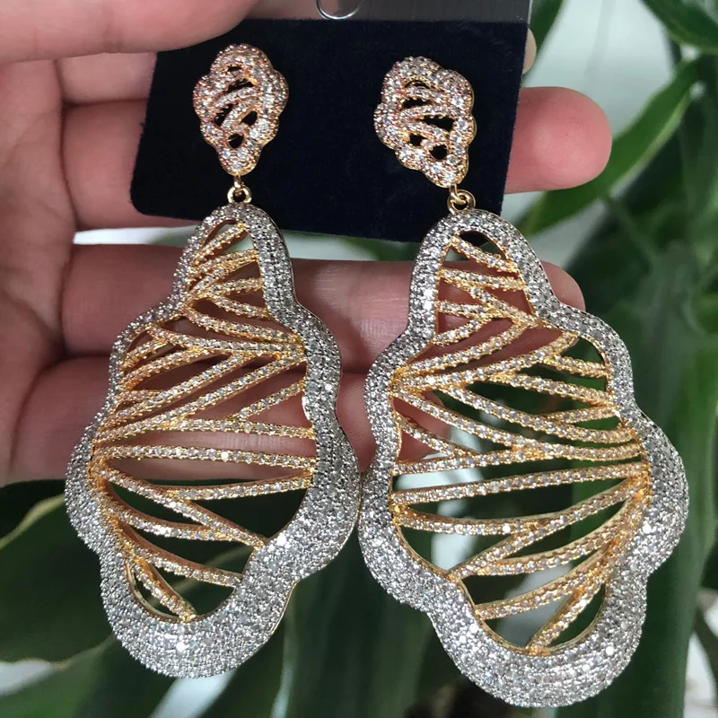 Dazz Роскошные геометрические цветы 2 цвета полностью циркониевый Висячие серьги