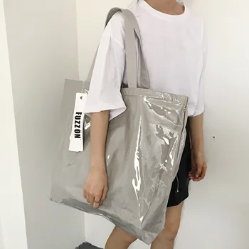 

Large bag female 2020 summer new large capacity silver grey canvas bag PVC waterproof hand bill of lading shoulder holder large