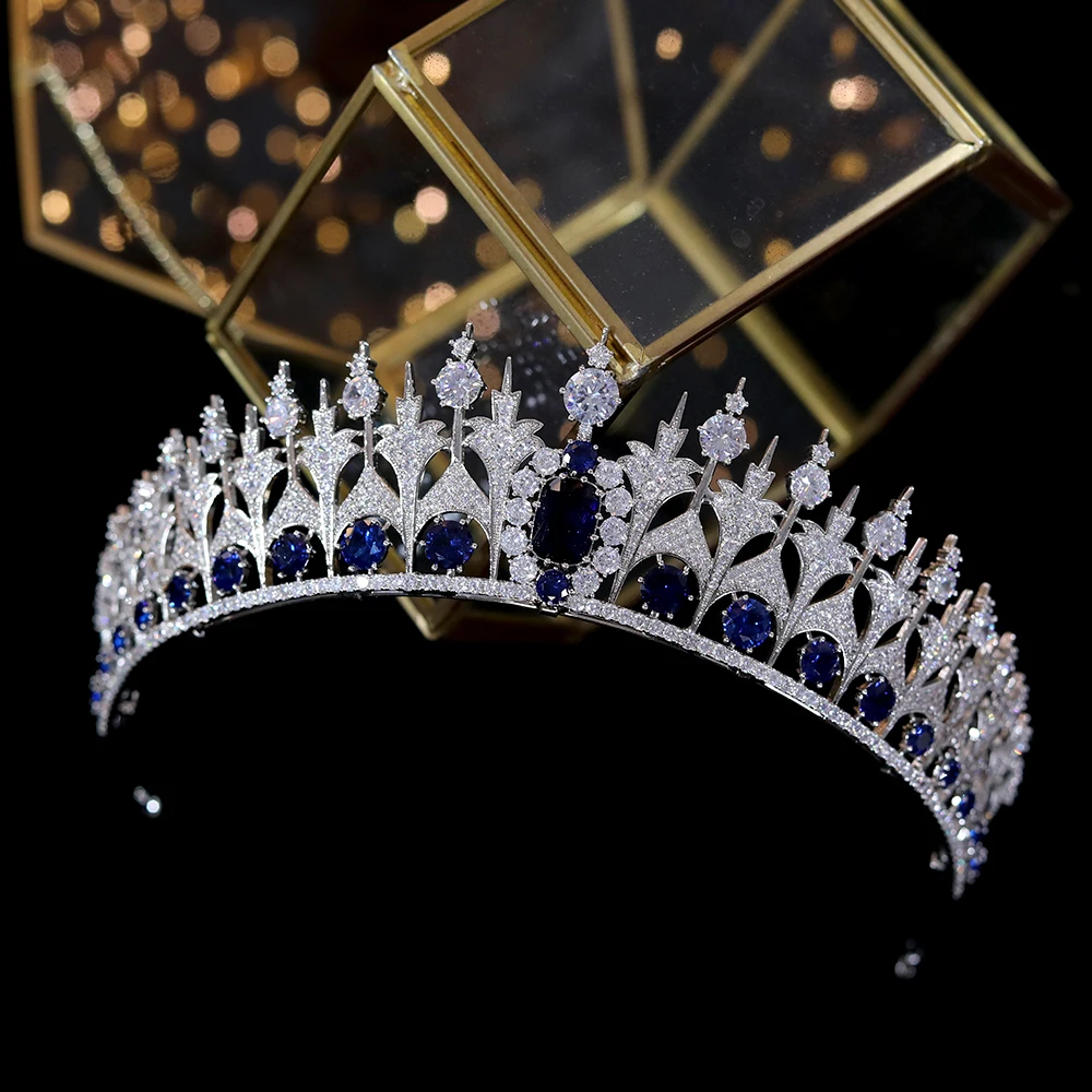 Unique style blue zirconia crown European bridal crown wedding hair ornament headdress crown and Tiaras wedding accessories