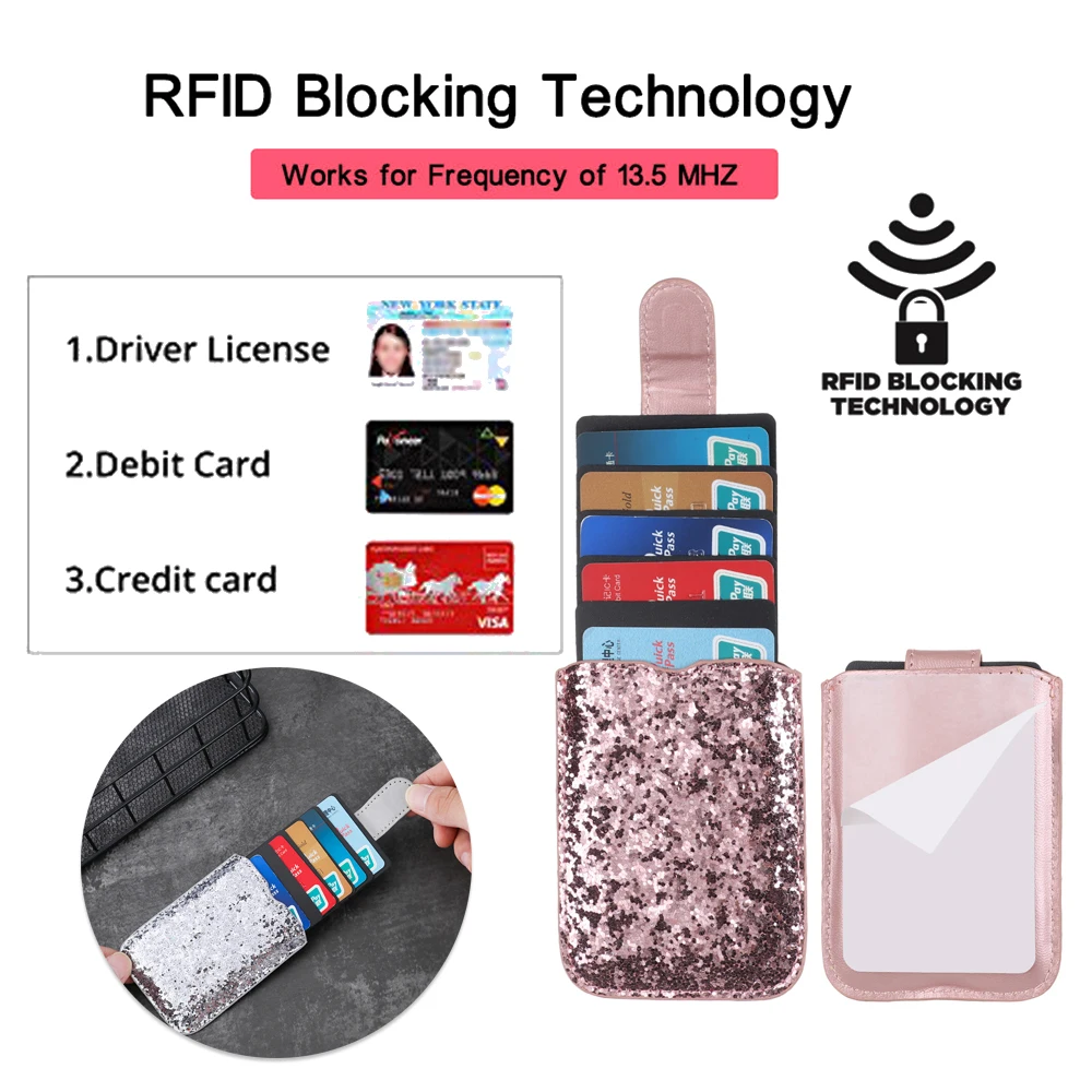 5 бит для карт держатель для кредитных карт RFID Блокировка сотового телефона кошелек модный универсальный чехол с блестками самоклеящийся карман для телефона