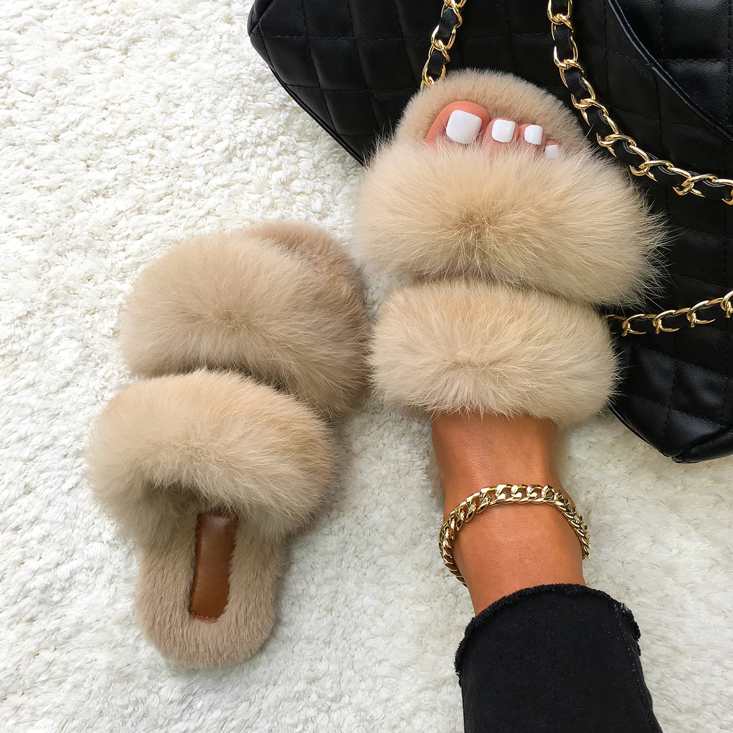 Rabbit fur sliders Clearance