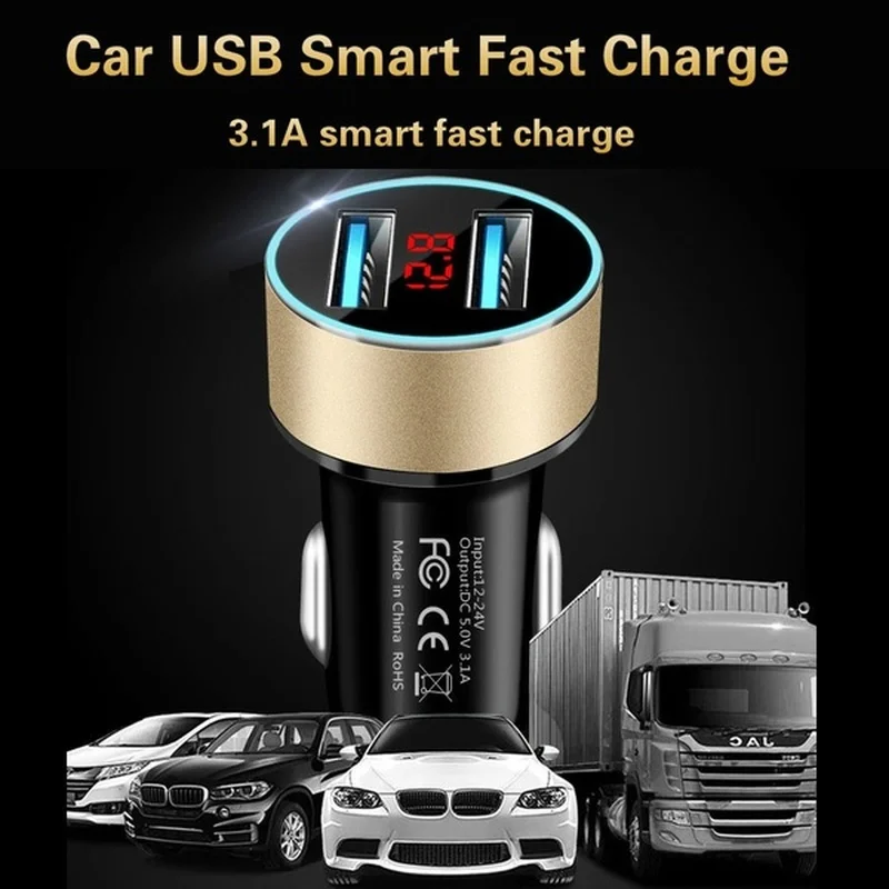 3.1A 2 порта автомобильное зарядное устройство с двумя портами USB и ЖК-дисплей