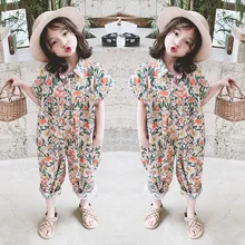 Летние Комбинезоны Детская одежда для девочек хлопковый комбинезон с короткими рукавами и цветочным принтом детский комбинезон, детский комбинезон на возраст 2, 3, 4, 5, 6, 7 лет