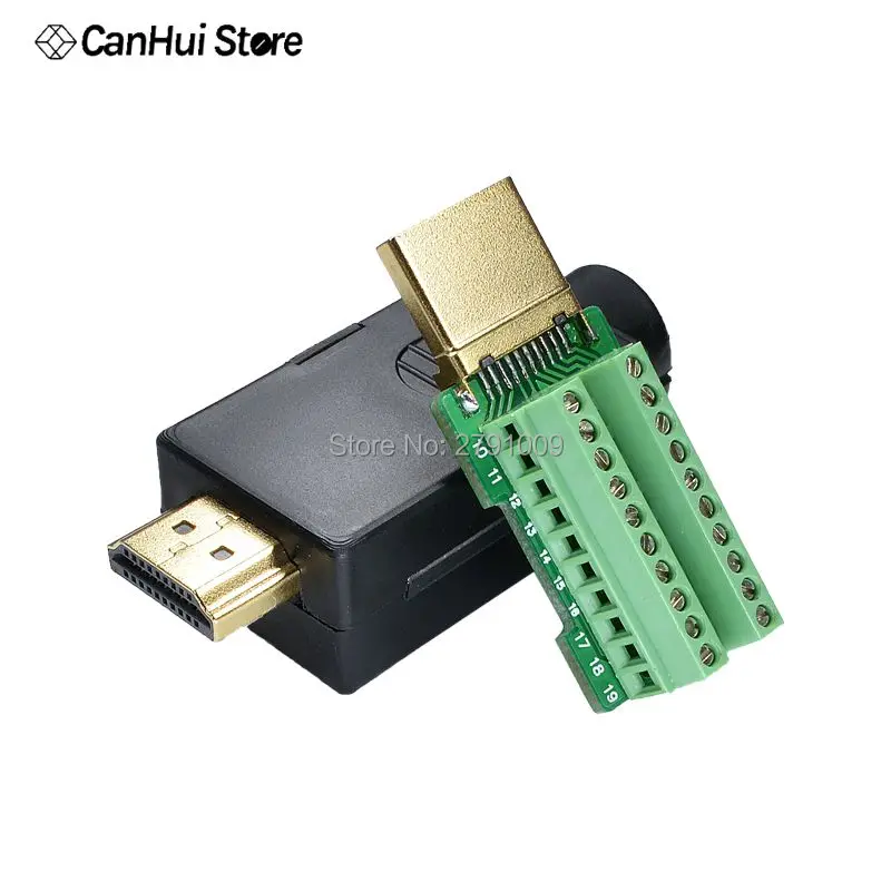 1 шт. HDMI Мужской 19P штекер Breakout терминалы Solderless разъем с черной крышкой