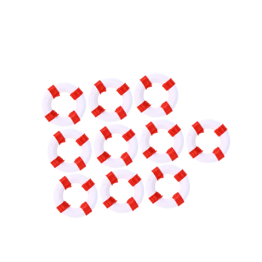 

10PCS Mini Mediterranean Style Swimming Ring Life Buoy Resin Figurine Craft Miniature (Red)