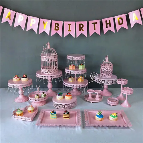 17pcs Тобс розовые для капкейков металлическая стойка для свадебного торта подставка, лоток отделочных работ моноблок Комплект держатель поставщиков Аксессуары для выпечки - Цвет: 17pcs