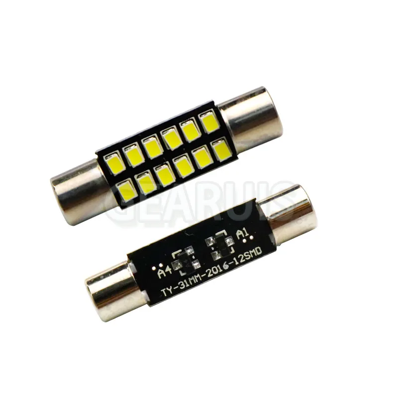 100 шт. AC 12 В T6 Festoon Dome T6.3 28 мм 31 мм 12 SMD светодиодный лампочка Автомобильная подсветка косметического зеркала солнцезащитный козырек предохранитель свет белый 12 В