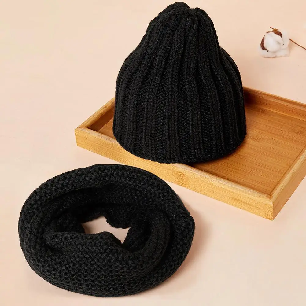 Lovely Cute Soft Baby Kids Boy Girl Yarn Knitted Winter Warm Beanie Cap Hat Scarf Spring Warm Neck Collar Kids Beanies Sets