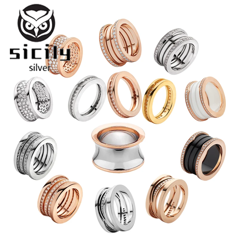 

High quality original 925 sterling silver bulgaria couple ring for women fashion spring ceramic shape rose gold wedding jewelry
