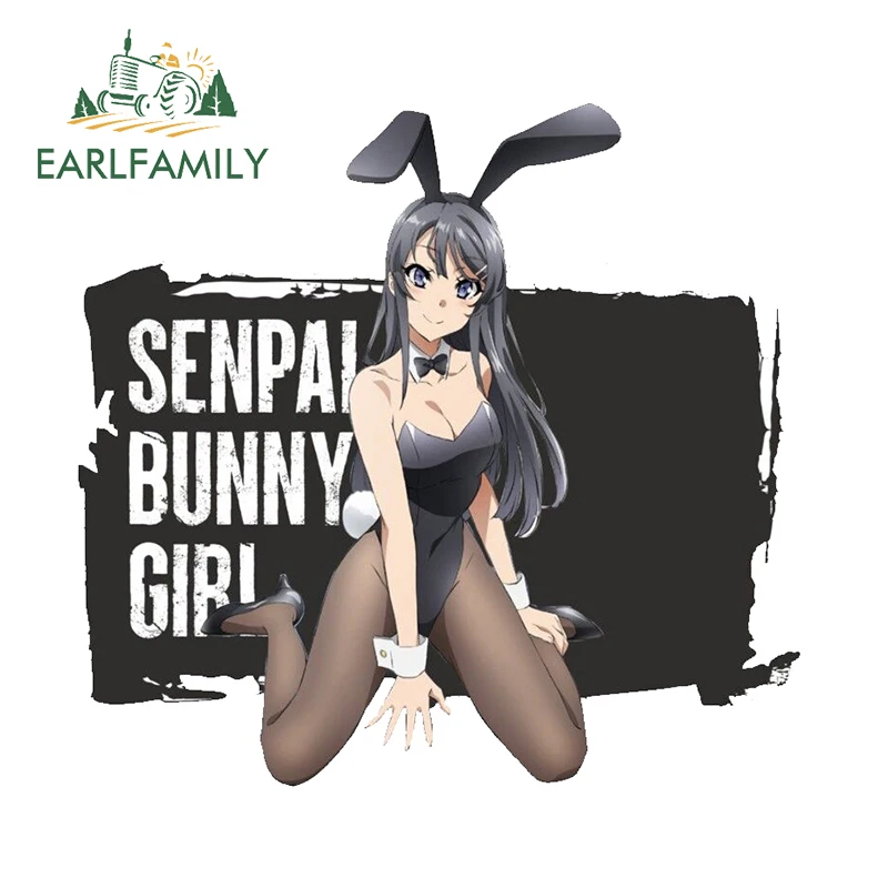 

EARLFAMILY 13 см x 12,1 см для Senpai Bunny Girl, Водонепроницаемая Автомобильная наклейка, наклейка на автомобильные сборники, аниме RV JDM, доска для серфинга, окна