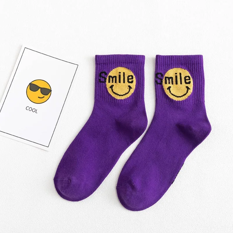Purple Socks WPLOIKJD в студенческом стиле Модные забавные носки со смайликом для лица женские цветные креативные носки Calcetines Skarpetki для девушек подарки - Цвет: Purple Socks