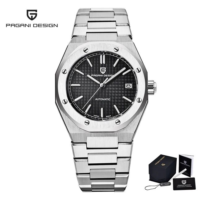 PAGANI DESIGN New 2021 Men's 40mm Stainless Steel Clock Seiko NH35A Automatic Date 100m Waterproof Wristwatch Relogio Masculino Silver Black