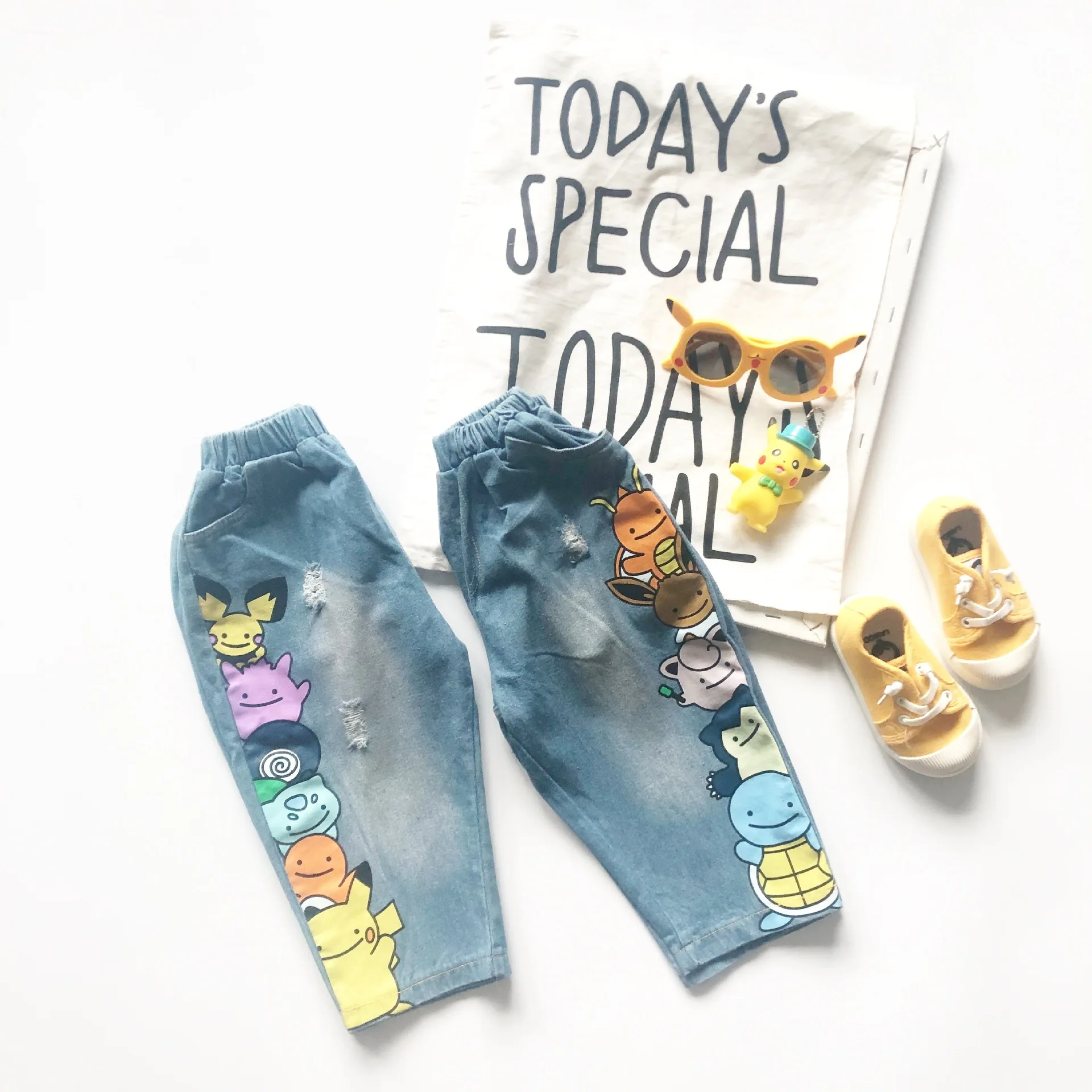 Tonytaobaby/осенне-зимняя одежда; Новая детская одежда; детские джинсы с милым рисунком для мальчиков и девочек; повседневные штаны